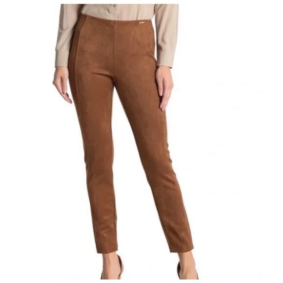 T Tahari Faux Leather Brown Suede Pull On Pants US Women's L - Picture 1 of 9